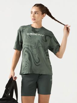 Technosport - Green Women Jacquard Boxy Fit Sports T-Shirt