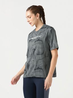 Technosport - Grey Women Jacquard Boxy Fit Sports T-Shirt