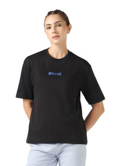 Technosport - Black Women Oversized Back Print T-Shirt
