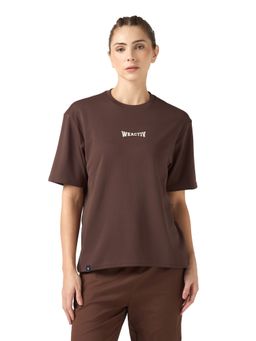 Technosport - Brown Women Oversized Back Print T-Shirt