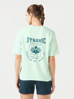 Technosport - Green Women Oversized Back Print T-Shirt