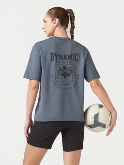 Technosport - Grey Women Oversized Back Print T-Shirt