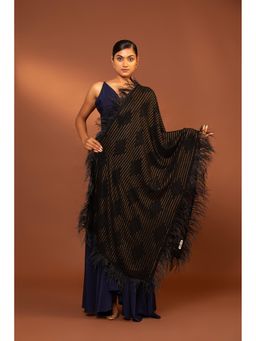 Modarta By Kamakshi - Black Fine Wool Shawl With Feather Border Design- Elegant Accessory