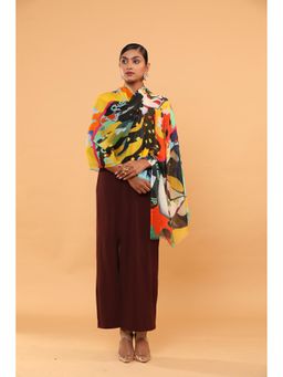 Modarta By Kamakshi - Multi-Colour Fine Wool Shawl With Abstract Print Design