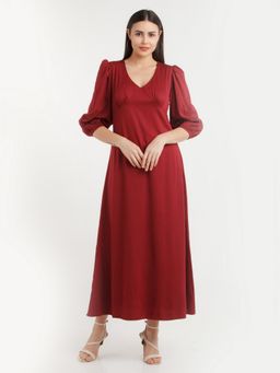 Zink London - Womens Maroon Solid Maxi Dress