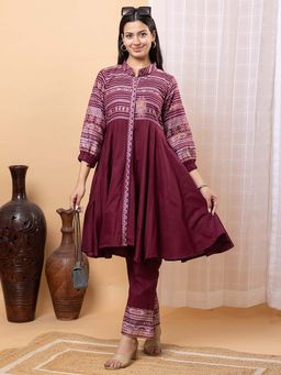 Kidar - Wine Trending Stylish Kurta with Pant (Set of 2)