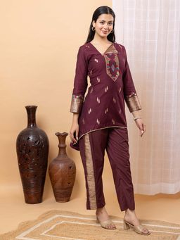 Kidar - Wine Trending Stylish Kurta with Pant (Set of 2)