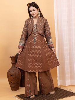 Kidar - Brown Trending Stylish Kurta with Pant and Jacket (Set of 3)