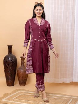 Kidar - Wine Trending Stylish Kurta with Pant (Set of 2)