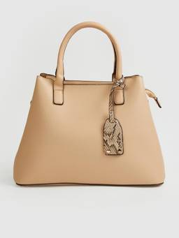max - Women Solid Handheld Handbag With Detachable Strap - Beige