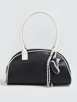 max - Women Solid Handbag with Sneaker Charm - Black