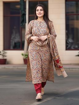 Gahan - Womens Multi-Color Rayon Blend Printed Straight Kurta with Pant & Dupatta