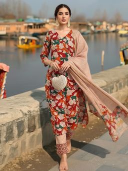 Gahan - Womens Multi-Color Rayon Blend Printed Straight Kurta with Pant & Dupatta