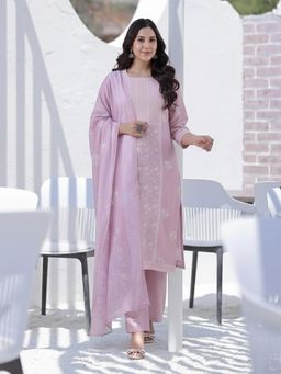 Gahan - Womens Purple Rayon Blend Printed Straight Kurta with Pant & Dupatta