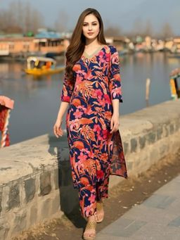 Gahan - Womens Blue Rayon Blend Printed Straight Kurta with Palazzo