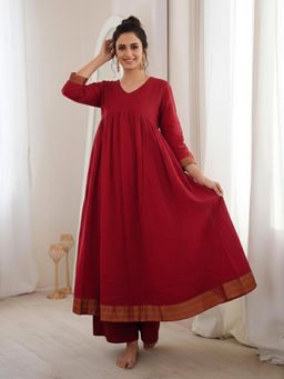 Gahan - Womens Red Rayon Blend Solid A-line Kurta with Palazzo