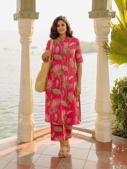 Gahan - Womens Pink Rayon Blend Floral Printed Straight Kurta with Palazzo