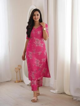 Gahan - Womens Pink Rayon Blend Printed Straight Kurta with Pant