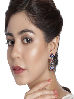 Accessher - Oxidized Silver Dangle Earrings Studded With Cubic Zirconia For Women And Girls