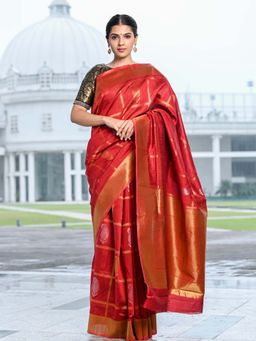 Beatitude - Maroon Shade Cotton Jacquard Work Saree with Unstitched Blouse