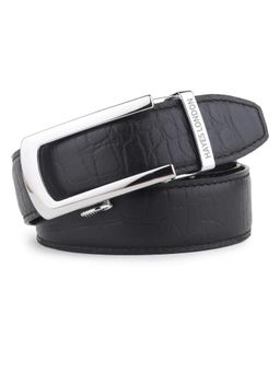 HAYES LONDON - Croco Textured Genuine Leather Black Belt
