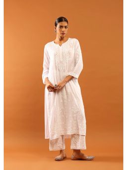 House of Chikankari - Fenal Modal Chikankari Solid Womens Straight Kurta with Pockets - White