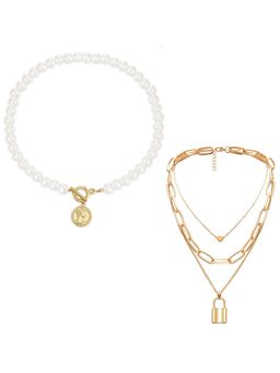 Jewels Galaxy - Jewellery For Women Gold-Plated Layered Necklace (Set of 2)