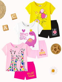 Kuchipoo - Girls Regular Fit Cotton T-Shirts and Shorts (Pack of 6)