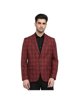 Park Avenue - Regular Fit Checkered Dark Orange Blazer