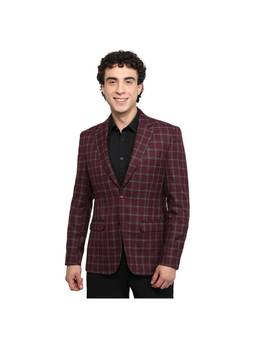 Park Avenue - Regular Fit Checkered Dark Maroon Blazer