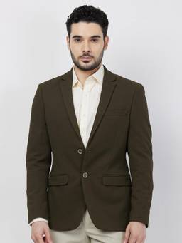 Park Avenue - Super Slim Self Design Medium Olive Blazer