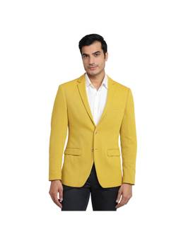 Park Avenue - Super Slim Self Design Medium Yellow Blazer