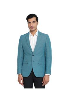 Raymond - Contemporary Fit Self Design Turquoise Petrol Blazer