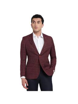 Raymond - Contemporary Fit Checkered Dark Red Blazer