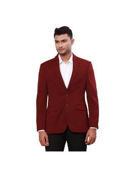 Raymond - Contemporary Fit Self Design Dark Maroon Blazer