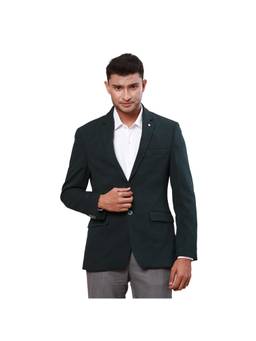 Raymond - Contemporary Fit Self Design Dark Green Blazer