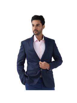 Raymond - Contemporary Fit Checkered Dark Blue Blazer