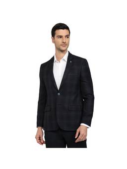 Raymond - Contemporary Fit Checkered Navy Blue Blazer