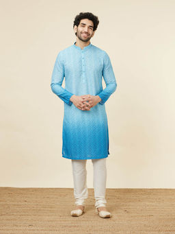 Manyavar - Mens Light Blue Blended Cotton Kurta