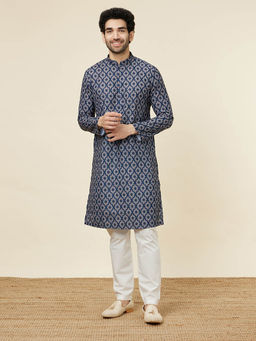 Manyavar - Mens Dark Blue Blended Cotton Kurta