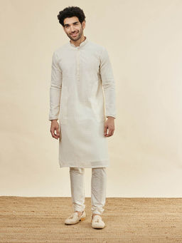 Manyavar - Mens Cream Georgette Kurta Pyjama (Set of 2)