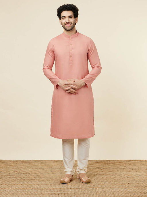 Manyavar Mens Coral Cotton Kurta Pyjama (Set of 2)