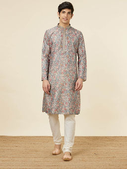 Manyavar - Mens Dark Grey Cotton Kurta Churidar (Set of 2)