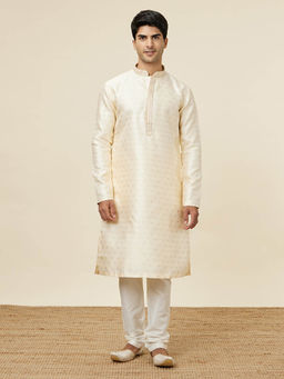 Manyavar - Mens Cream Brocade Kurta Churidar (Set of 2)