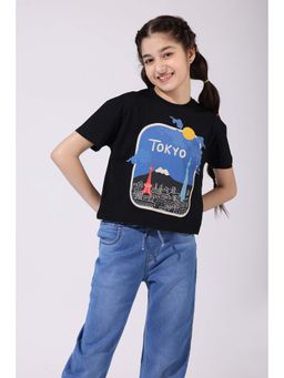 Wakai - Girls Graphic Printed Round Neck Crop T-Shirt