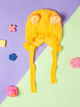 Baby Moo - Knit Woollen Cap with Tie Knot for Ear Cover Citrus Yellow