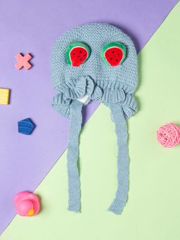 Baby Moo - Knit Woollen Cap with Tie Knot for Ear Cover Watermelon Blue