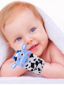 Baby Moo - Teething Mitten Silicone Self Soothing Glove 1 Pc Cow Shape - Blue