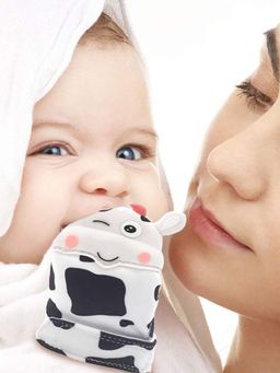 Baby Moo - Teething Mitten Silicone Self Soothing Glove 1 Pc Cow Shape - White