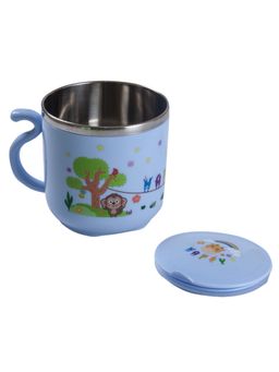 Baby Moo - Stainless Steel Water Cup with Lid Happy Monkey - Blue